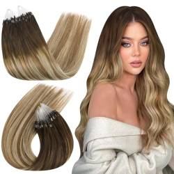 Ugeat 22 Inch Micro Ring Hair Extensions Remy Hair #4/6/613 Balayage Dark Brown with Blonde Microlink Hair Extensions Human Hair 50Grams Natural Straight Real Hair Extensions” von Ugeat