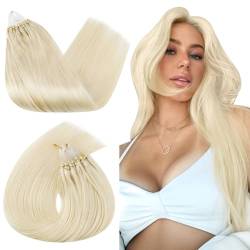 Ugeat 24Pollice Extension Capelli Microring Exstescion Capelli Veri Microring #60 Biondo Platino Pre Bonded Hair Extensions 50G/50Filo Microring Extension von Ugeat