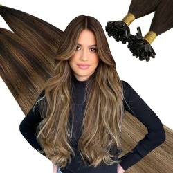 Ugeat 45cm U Tip Echthaar Extensions Keratin Bondings Balayage Dunkelbraun bis Mittelbraun und Hellgoldbraun 2/6/12 50Gramm Haarextensions Keratin Tip Bonding Echte Haare 50Strähnen von Ugeat