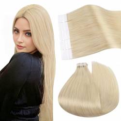 Ugeat 55cm Haarverlangerung Tape Echthaar Haare Tapes Extensions Echthaar Platinblonde Farbe 60 Tape Extensions Echthaar Unsichtbar mit Band 20 Stücke 50 Gramm Double Sided Tape Extensions von Ugeat