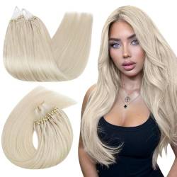 Ugeat Blond Microring Extensions Echthaar 60cm Bonding Echthaar Extension Microlink 50Gramm Microring Loop Extensions Echthaar 50Strähnen Micro Bonding Echthaar Extensions Weiß Blond Farbe 60A von Ugeat