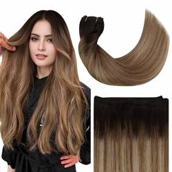 Ugeat Braun Sew in Hair Weave in Extensions Weft Extensions Echthaar #2/6/12 Dunkelstes Braun bis Mittelbraun und Goldbraun Haarverlängerung Tressen Echthaar Glatt 105g 18Zoll/45cm von Ugeat