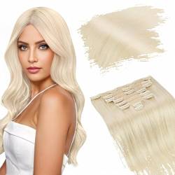 Ugeat Clip in Extensions Echthaar 40cm Blond Extensions Echthaar Clip in Doppelschuss Clip in Extensions Echthaar Platinblond Haare Extension Echthaar #60 120 Gramm von Ugeat