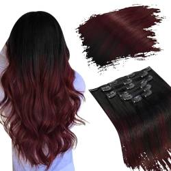 Ugeat Clip in Extensions Nahtlos Echthaar 7 Stücke 45cm Clip on Real Hair Echthaar Extensions Tressen 120 Gramm Balayage Haarverlaengerung Clips Echthaar Schwarz Ombre Rotwein 1B/99J von Ugeat