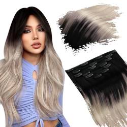 Ugeat Clip-in-Haarverlängerungen, glatt, dick, Echthaar-Verlängerungen für Frauen, Remy-Haarverlängerungen, verblassend zu aschblond und platinblond, Clip-in-Echthaar, 45cm, 120 g, 7 Stück von Ugeat