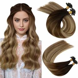 Ugeat Echthaar Extensions Bondings Dunkelbraun zu Kastanienbraun und Hellblond Extensions Echthaar Ombre Extensions Echthaar Keratin U Tip Extensions Human Hair 45 cm 50 gramm 50 stk von Ugeat