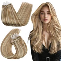 Ugeat Echthaar Extensions Microring 55cm Remy Echthaar Extensions Bondings P10/613 Hellbraun Highlight Bleichblond Easy Loop Extensions Haarverlängerung Microring 50Strähnen 50Gramm von Ugeat