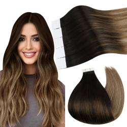 Ugeat Echthaar Extensions Tape Braun Tape Extensions Mittelbraun Tape Extensions Goldbraun Tape in Extensions Ombre 20 stk 45 cm 50 gramm #2/6/12 von Ugeat