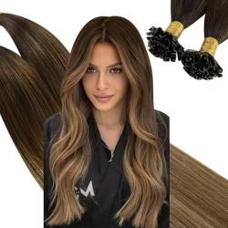 Ugeat Extensions Bondings Balayage Extension Echthaar Dunkelblond Aschblond Strähnen Extensions Bonding Remy Hair Extensions Keratin Bonding U Tip 50 cm 50 gramm 50 stück von Ugeat