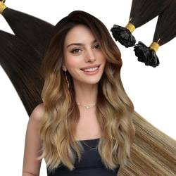 Ugeat Haarverlängerung Echthaar Keratin Bonding 40cm 50Gramm Echthaar Extensions U Tip 50Strähnen Bonding Extensions Echthaar Keratin Dunkelbraun zu Mittelbraun und Bleichblond 4/6/613 von Ugeat