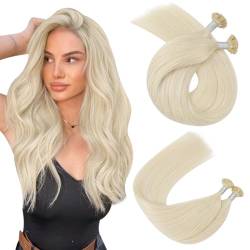 Ugeat Keratin Bonding Echthaar Extensions Flat Tip 35cm Blond Echt Haar Extensions Bonding Keratin Tips 50Gramm 50Strähnen Flat Tip Keratin Haarverlängerung Echthaar Platinblond Farbe 60 von Ugeat