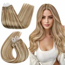 Ugeat Micro Bondings Extensions Echthaar 1g/Strähnen 45cm P10/613 Hellbraun mit Bleichblond Echthaar Haarverlangerung Bondings 50Gramm Gesträhnt Farbe Microring Extensions Echthaar von Ugeat