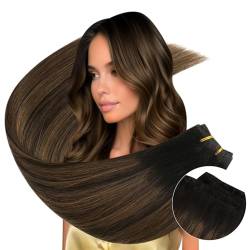 Ugeat Ombre Tressen Extensions Echthaar 105g 50cm Braun Weft Haar Extensions zum Einnahen Dunkelstes Braun to Aschbraun Tressen Extensions Remy Human Haar Glatt Echthaar Haartressen von Ugeat