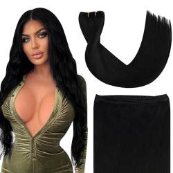 Ugeat Schwarz Tressen Echthaar #1 Schwarz 105g 50cm Remy Human Hair zum Einnahen Haartressen Echthaar Bundles Weaving Extensions Doppelter Schuss Haarverlängerung von Ugeat