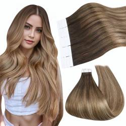 Ugeat Tape Extensions Echthaar Dunkelbraun Tape Extensions Balayage Ash Brown Tape Extensions Echthaar Remy Hair Extensions 30 cm 20 stück #4/10/16 von Ugeat