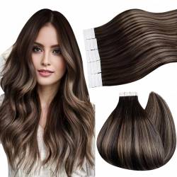 Ugeat Tape Extensions Schokobraun Ombre Tape Extensions Echthaar Aschbraun Natural Hair Extensions Tape 20 stück 50 cm 50 gramm #4/18/4 von Ugeat