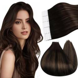 Ugeat Tape in Extension Dunkelbraun Tape Extensions Echthaar Balayage Braun Tape Extensions Mittelbraun 20 stück 30 cm #2/6/2 von Ugeat