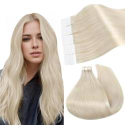 Ugeat Tape in Extensions Echthaar Weißblond 45cm Tape Extensions Echthaar 20 Stücke Seamless Tape in Extensions 50 Gramm Klebe Extensions Blond Remy Haare von Ugeat