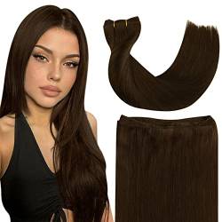 Ugeat Tressen Remy Haartressen Echthaar Braun Extensions Echthaar 16 Zoll/40cm Tressen Glatt Brasilianisches Echthaar Tressen zum Einnähen Mittelbraun 105Gramm von Ugeat