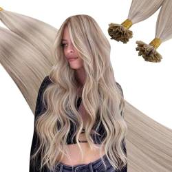 Ugeat U Tip Extensions Keratin Haarverlängerung 50cm P18/613 Aschblond mit Gebleichtes Blond Gesträhnt Echthaar Extensions Bondings Keratin 1g/Strähnen 50Gramm Bonding Extension Echthaar von Ugeat