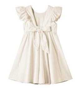 Ugitopi Baby Mädchen Flatterärmel Baumwolle-Leinen Kleid Elastische Taille Schleife Kinder Freizeitkleider (Solid Beige,100) von Ugitopi