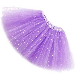 Ugitopi Damen Erwachsene Glitzernder Elastischer 4-lagiger Tüll Tutu Rock (Light Purple) von Ugitopi