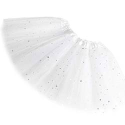 Ugitopi Damen Erwachsene Glitzernder Elastischer 4-lagiger Tüll Tutu Rock (White) von Ugitopi