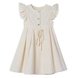 Ugitopi Kleines Mädchen Flatterärmel Baumwoll-Leinen Kleid Kleinkind Kinder Doppelte Rüschen Freizeitkleider Beige 2 Jahre (Label Size 100) von Ugitopi