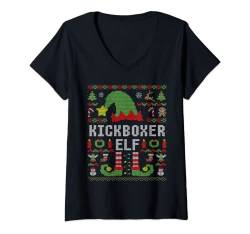 Damen Kickboxer Elf Ugly Christmas Weihnachten Partnerlook T-Shirt mit V-Ausschnitt von Ugly Christmas Elfen Partnerlook Weihnachtsoutfits