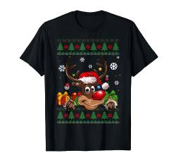 Lustiger Rentier-Liebhaber, Weihnachtsmann-Mütze, hässlicher Weihnachtspullover T-Shirt von Ugly Christmas Sweater