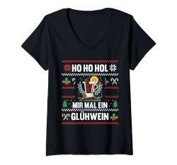 Damen Ho ho hol mir mal ein Glühwein Ugly Christmas T-Shirt mit V-Ausschnitt von Ugly Christmas Weihnachten Geschenk