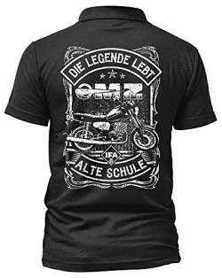 Alte Schule MZ Herren Poloshirt | DDR Shirt - Logo - Kurzarm - Nostalgie - Ossi - Motorrad - Moped - IFA Shirt | ETZ Schwarz (3XL) von Uglyshirt