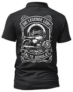 Alte Schule Simson Herren Poloshirt | DDR Shirt - Logo - Kurzarm - Nostalgie - Ossi - Motorrad - Moped - IFA Shirt | S51 Schwarz (3XL) von Uglyshirt