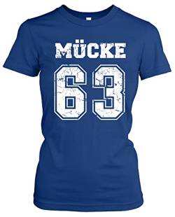 Mücke 63 Damen T-Shirt | Kult Weltkulturerbe Football Shirt Girlie | M1 Blau (M) von Uglyshirt