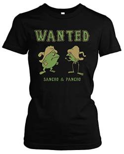 Sancho und Pancho Damen T-Shirt | Frog Frösche Oldschool Kult Cartoon Shirt Girlie | Schwarz (L) von Uglyshirt