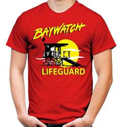 Baywatch Männer und Herren T-Shirt | David Hasselhoff Malibu Lifeguard Fun (S, Rot) von Uglyshirt87
