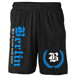 Berlin Kranz Shorts | Fussball Sport Ultras Kurze Hose Sporthose (M, Berlin Kranz M2 Druck: Blau) von Uglyshirt87