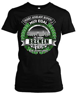 EIN Leben lang Bremen Damen Girlie T-Shirt | Stadt - Bremen Skyline - Fussball - Sport - Bremen Shirt - Ultras | Schwarz (M) von Uglyshirt87