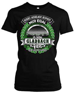 EIN Leben lang Gladbach Damen Girlie T-Shirt | Stadt - Gladbach Skyline - Fussball - Sport - Gladbach Shirt - Ultras | Schwarz (M) von Uglyshirt87