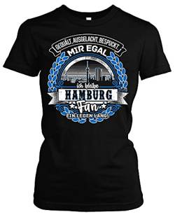 EIN Leben lang Hamburg Damen Girlie T-Shirt | Stadt - Hamburg Skyline - Fussball - Sport - Hamburg Shirt - Ultras | Schwarz (M) von Uglyshirt87