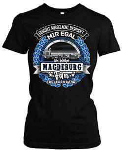 EIN Leben lang Magdeburg Damen Girlie T-Shirt | Stadt - Magdeburg Skyline - Fussball - Sport - Magdeburg Shirt - Ultras | Schwarz (S) von Uglyshirt87