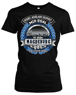 EIN Leben lang Magdeburg Damen Girlie T-Shirt | Stadt - Magdeburg Skyline - Fussball - Sport - Magdeburg Shirt - Ultras | Schwarz (XXL) von Uglyshirt87