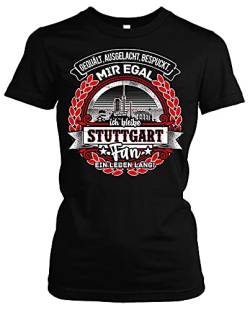 EIN Leben lang Stuttgart Damen Girlie T-Shirt | Stadt - Stuttgart Skyline - Fussball - Sport - Stuttgart Shirt - Ultras | Schwarz (XXL) von Uglyshirt87