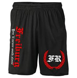 Freiburg Kranz Shorts | Fussball Sport Ultras Kurze Sommer Hose Sporthose (XXL, Schwarz Kranz M2) von Uglyshirt87