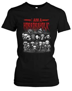 Horroraholic Damen Girlie T-Shirt | Horror Halloween Grusel Friends Nightmare Freddy Jason Clown (M) von Uglyshirt87