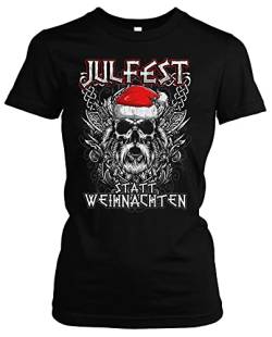 Julfest statt Weihnachten Damen T-Shirt | Wikinger Kleidung Damen - Wikinger Tshirt Damen - Odin Tshirt - Weihnachten Wikinger | Girlie (L) von Uglyshirt87