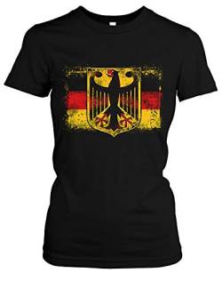 Old School Flag Deutschland Damen Girlie T-Shirt | Germany Flagge Fussball Retro Fahne WM EM (S) von Uglyshirt87