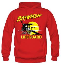 Uglyshirt87 Baywatch Männer und Herren Kapuzenpullover | David Hasselhoff Malibu Lifeguard Fun (XL, Rot) von Uglyshirt87