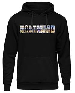 Uglyshirt87 Dortmund Vintage Skyline Herren Kapuzenpullover | Stadt - City - Fussball - Sport - Dortmund Pullover - Ultras - Hoodie | Schwarz (L) Druck: Bunt von Uglyshirt87