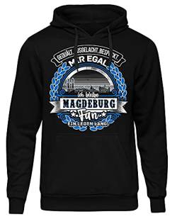 Uglyshirt87 EIN Leben lang Magdeburg Herren Kapuzenpullover | Stadt - Magdeburg Skyline - Fussball - Sport - Magdeburg Pullover - Ultras - Hoodie | Schwarz (L) von Uglyshirt87
